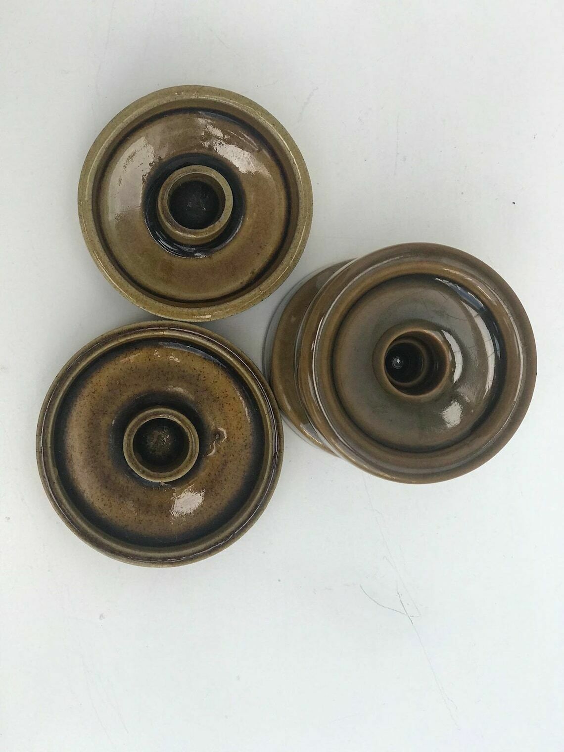Candle Holder Set Glaze Ceramic Danish Design Nils Kahler Ochre Kähler Candle Holder Tealight Votive 1970s Century Modern Minimalist Decor photo 305.0