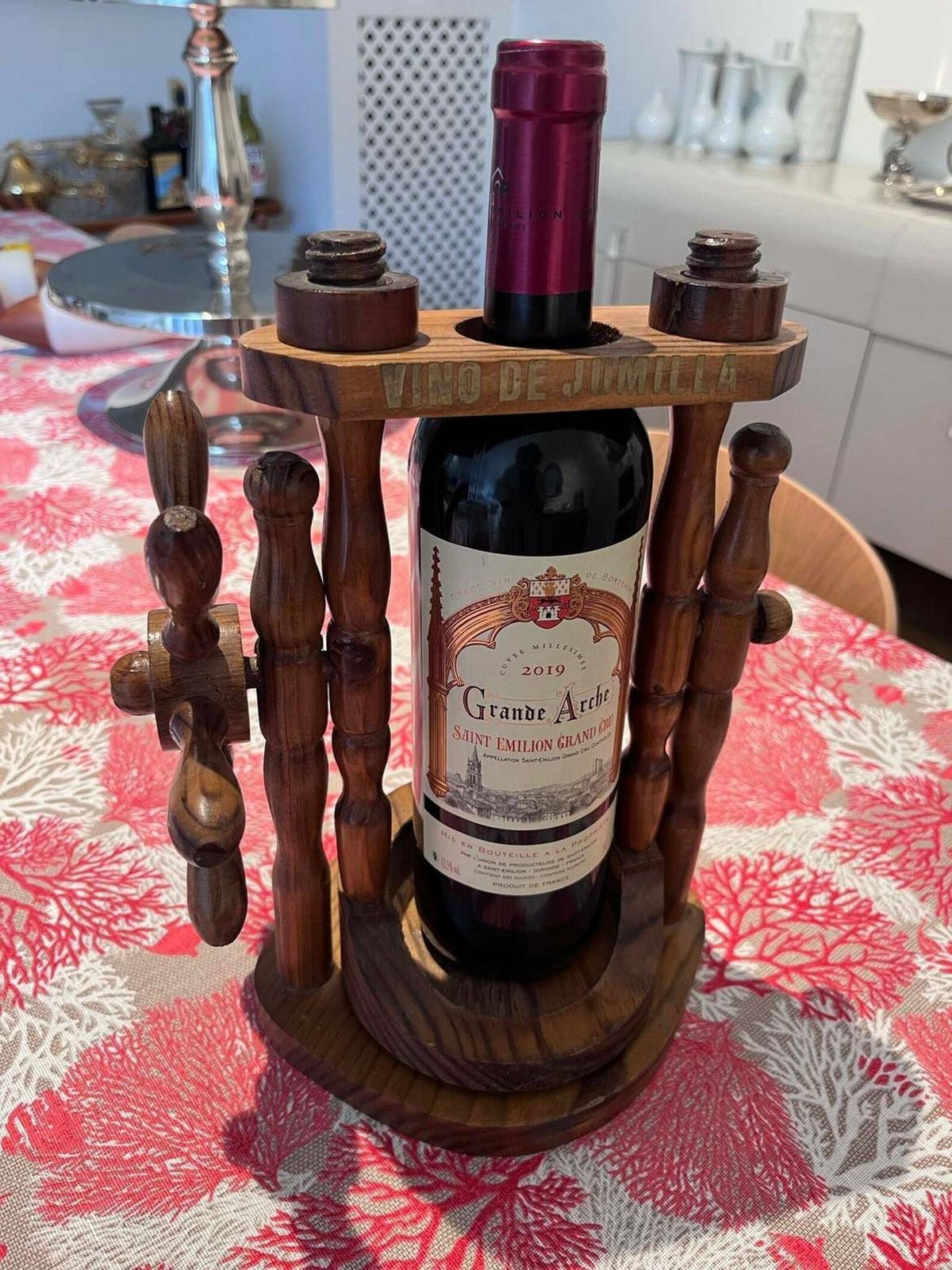 Wine Holder Wine Bottle Wooden Pourer Bar Decor Rustic Bar Decor Kitchen Decor Spanish Mid Century Gift For Him Tasting Wine Gift photo furniture