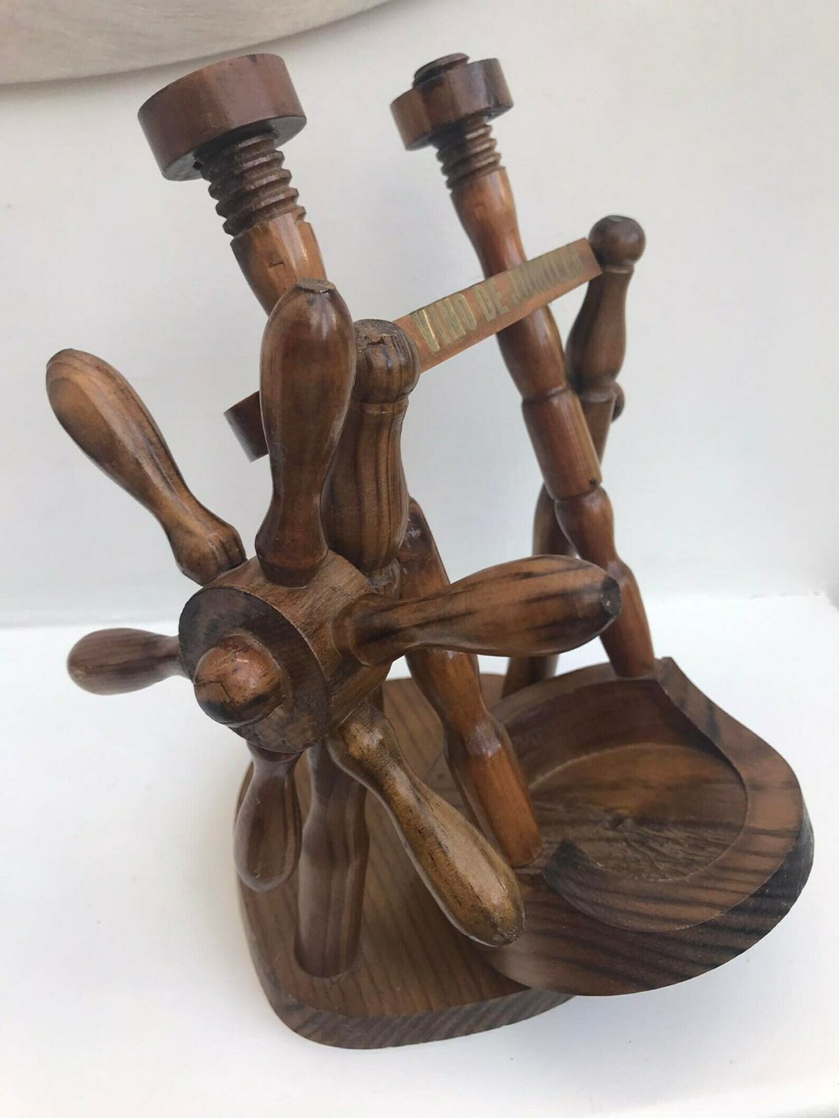 Wijnhouder – Houten Wijnflesschenker – Bardecoratie – Rustieke Keukendecoratie – Spaans Mid Century – Cadeau photo buy