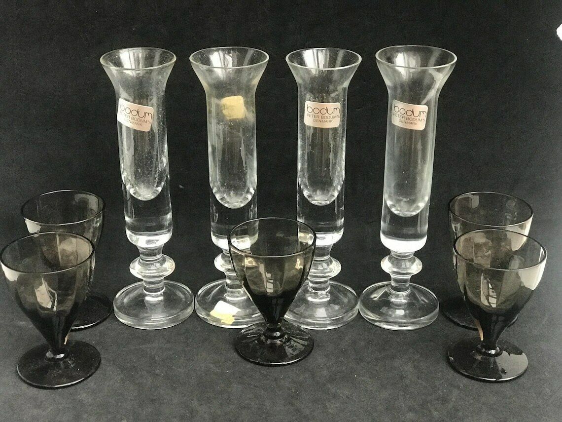 Vintage Schnapps Vodka Liqueur 4 Glasses Peter Bodum Design Scandinavian Art Glass Danish Design Bar Cart Styling Gift For Him Gift Friend photo vinterior