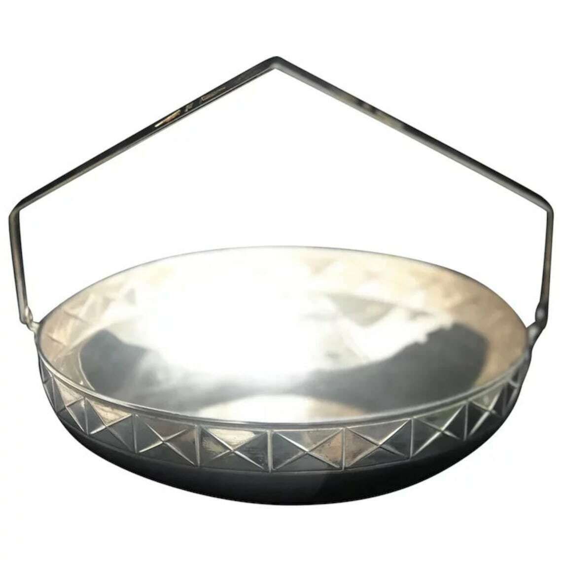 Art Deco Scandinavian Fruit Basket, Metal Bowl With Handle, Silver Plated, 1940. Fruit Basket, Centerpiece, Danish Bowl, 1940s photo furniture