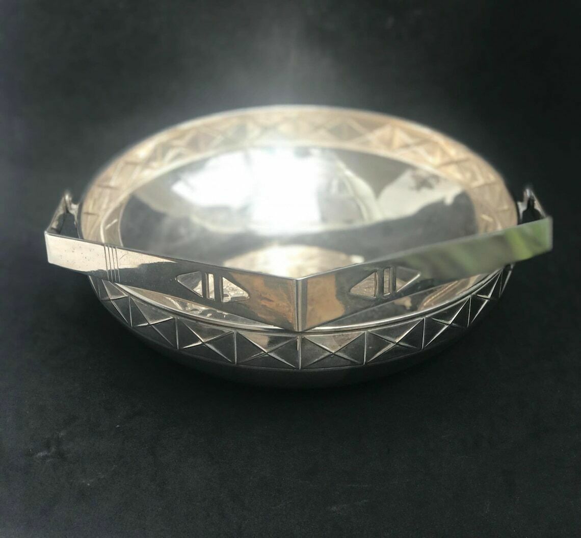 Art Deco Scandinavian Fruit Basket, Metal Bowl With Handle, Silver Plated, 1940. Fruit Basket, Centerpiece, Danish Bowl, 1940s photo buy