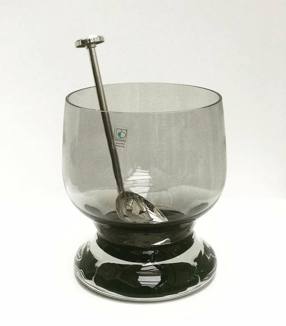 Ice Bucket Vintage Heavy Mouth Blown Crystal Smoked Glass Bar Accessories, Mid Century Modern Vintage Bar, Cocktails Gift Him Wedding Gift photo for sale