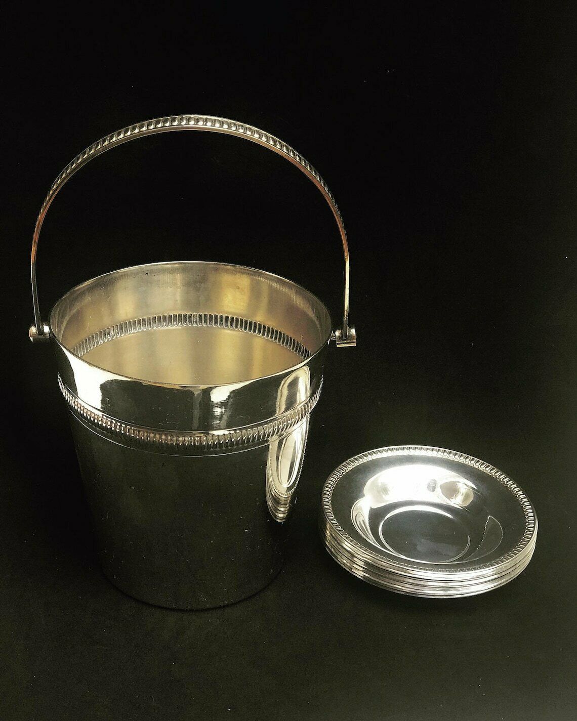 Ice Bucket Silver Plated And 8 Small Tapas Plates Wiskemann Belgium Bar Cart Decor Bar Tools Gift For Him Appetizers Dish Coasters Christmas photo furniture