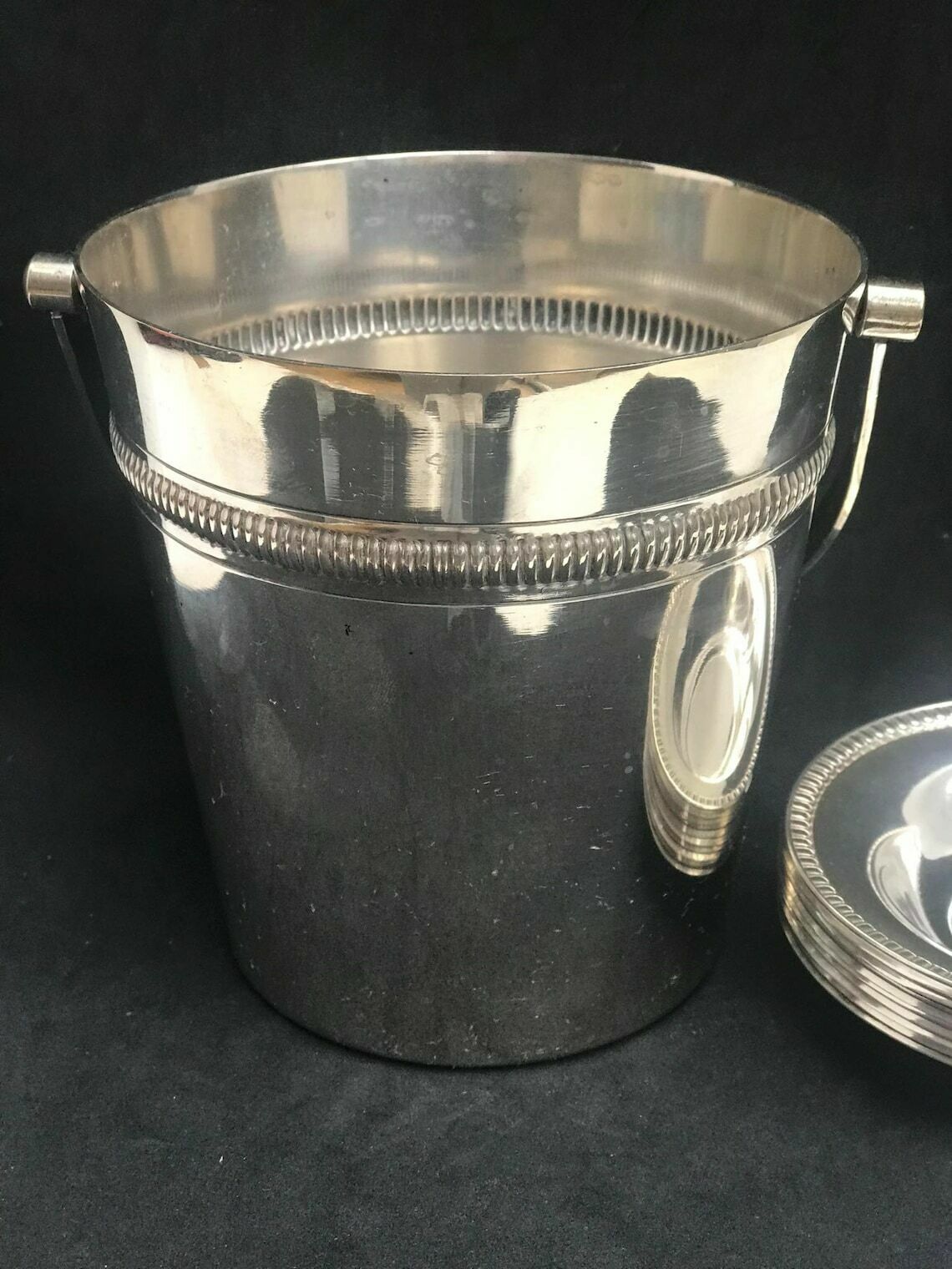 Ice Bucket Silver Plated And 8 Small Tapas Plates Wiskemann Belgium Bar Cart Decor Bar Tools Gift For Him Appetizers Dish Coasters Christmas photo for sale