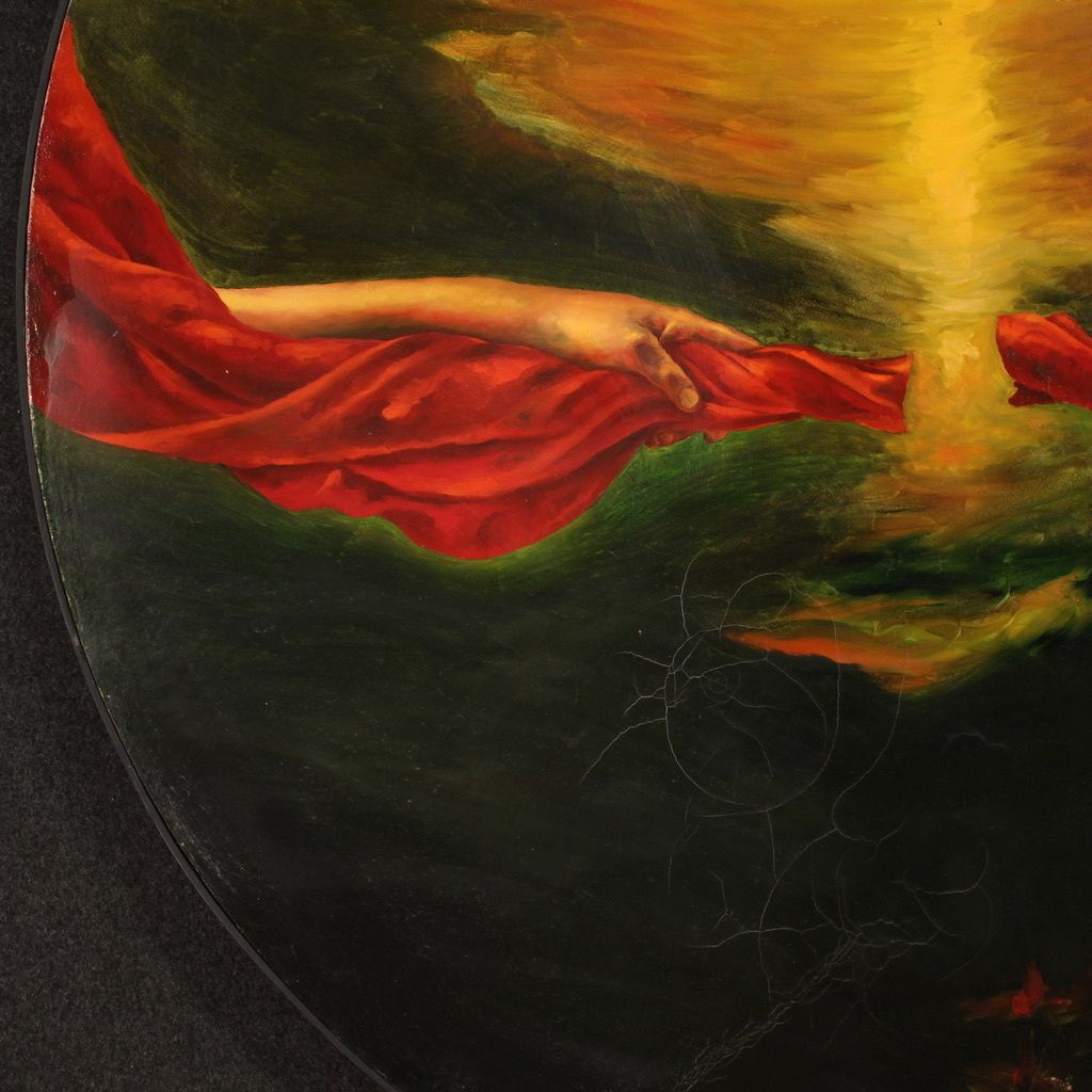 Round Italian Painting Dated 1988 Oil On Canvas photo for sale