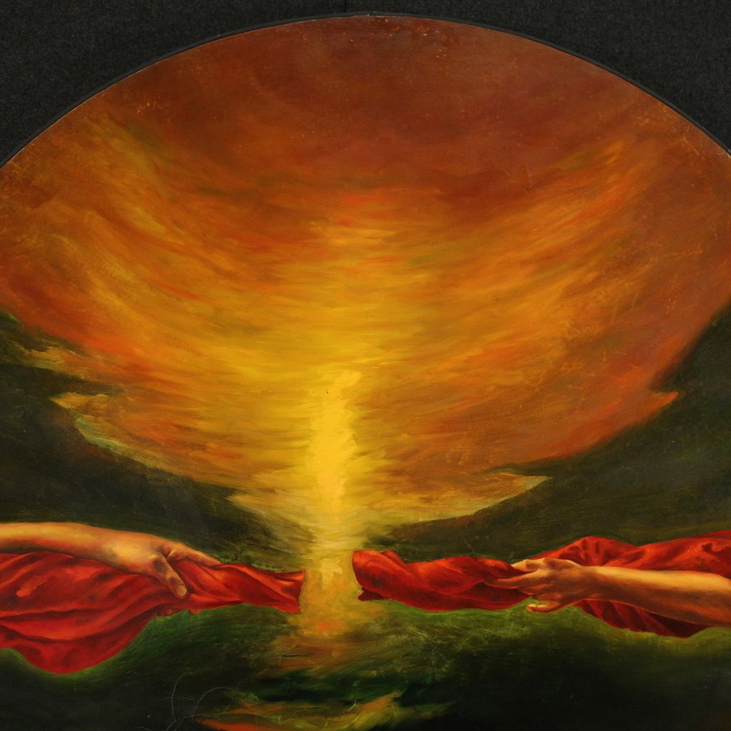 photo vinterior Round Italian Painting Dated 1988 Oil On Canvas