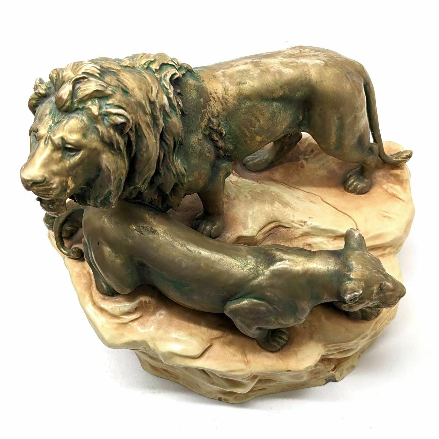 Couple Of Lions In Iridescent Earthenware From Bohemia 1950 photo 707.0