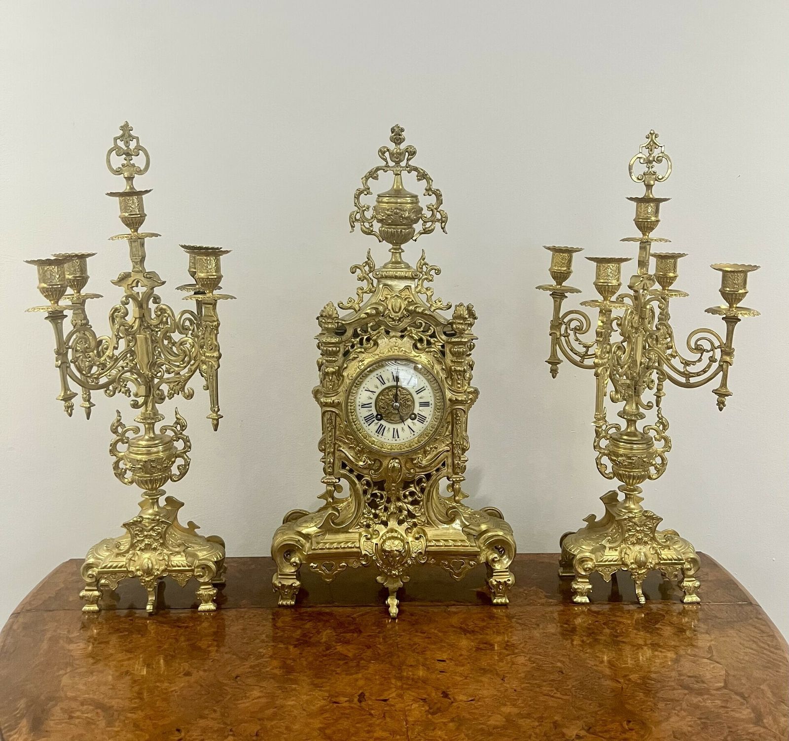 Stunning Quality French Victorian Ornate Brass Clock Garniture photo buy