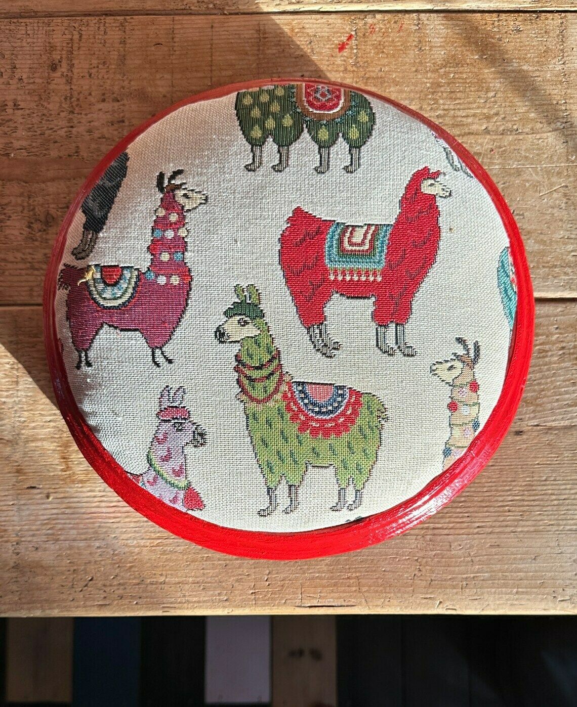Victorian Poppy Red Alpaca Footstool photo for sale