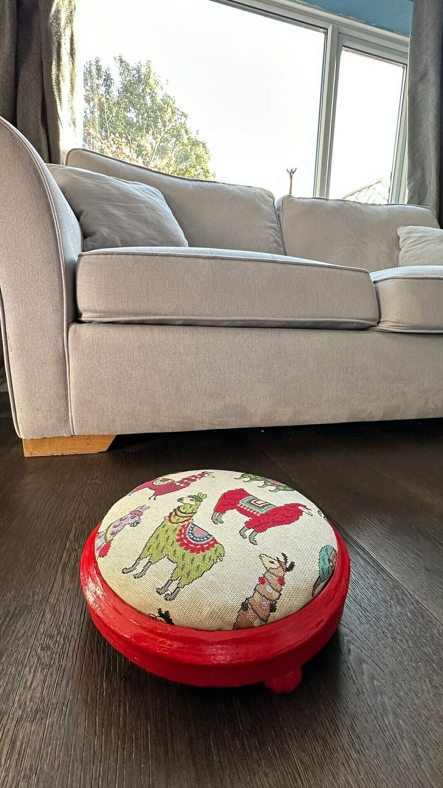 Victorian Poppy Red Alpaca Footstool photo vinterior