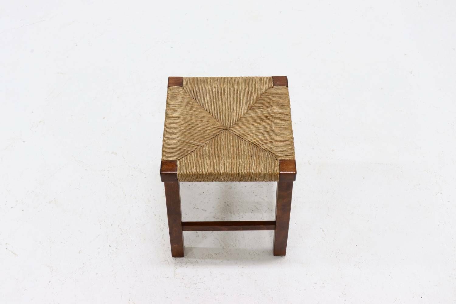 Oak And Rush Stool In Style Of Charlotte Perriand 1960s photo Furniture