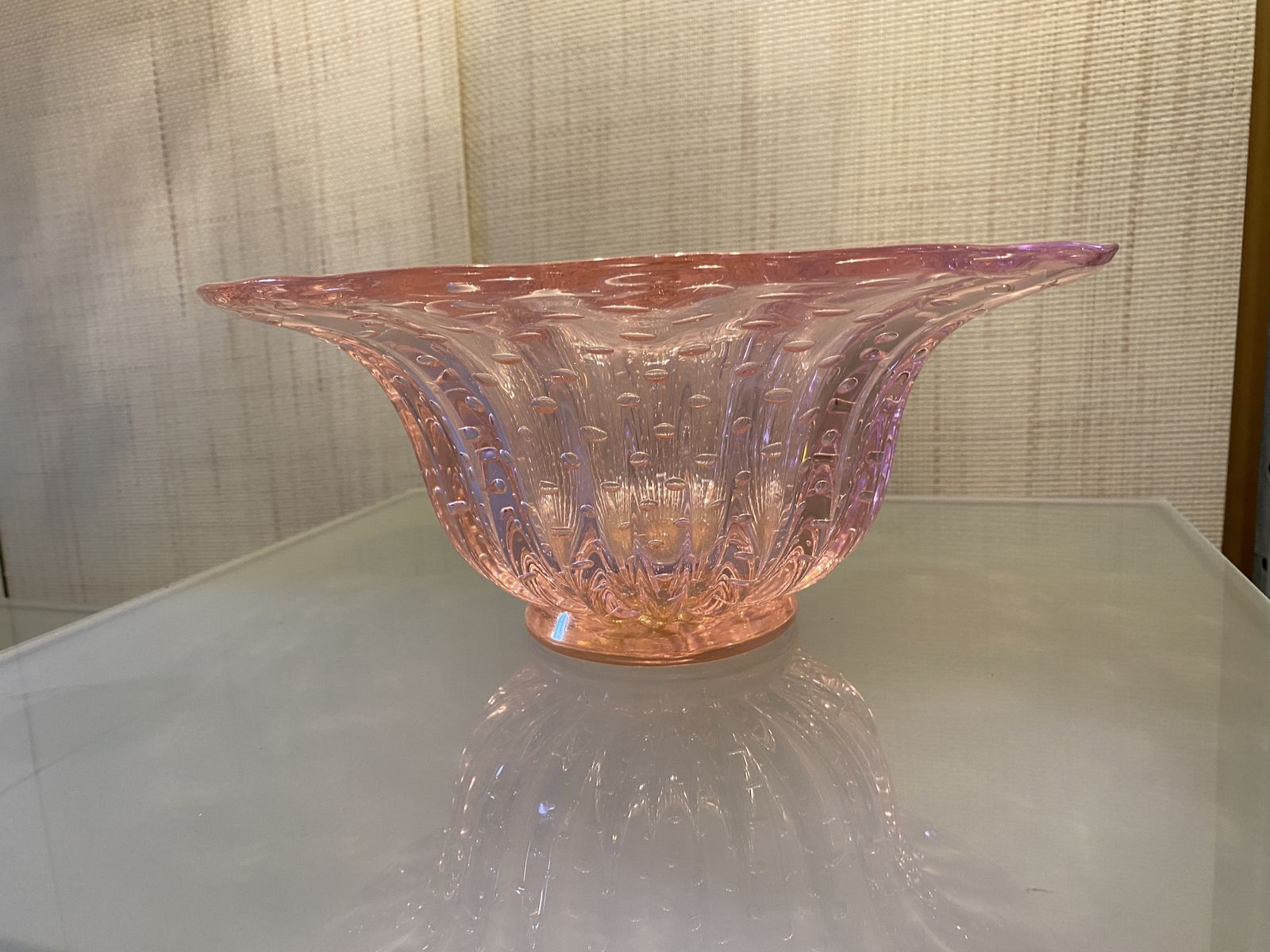 Impressive Handmade Pink With Air Balls Murano Glass Vase Like Venini Ercole Barovier Style