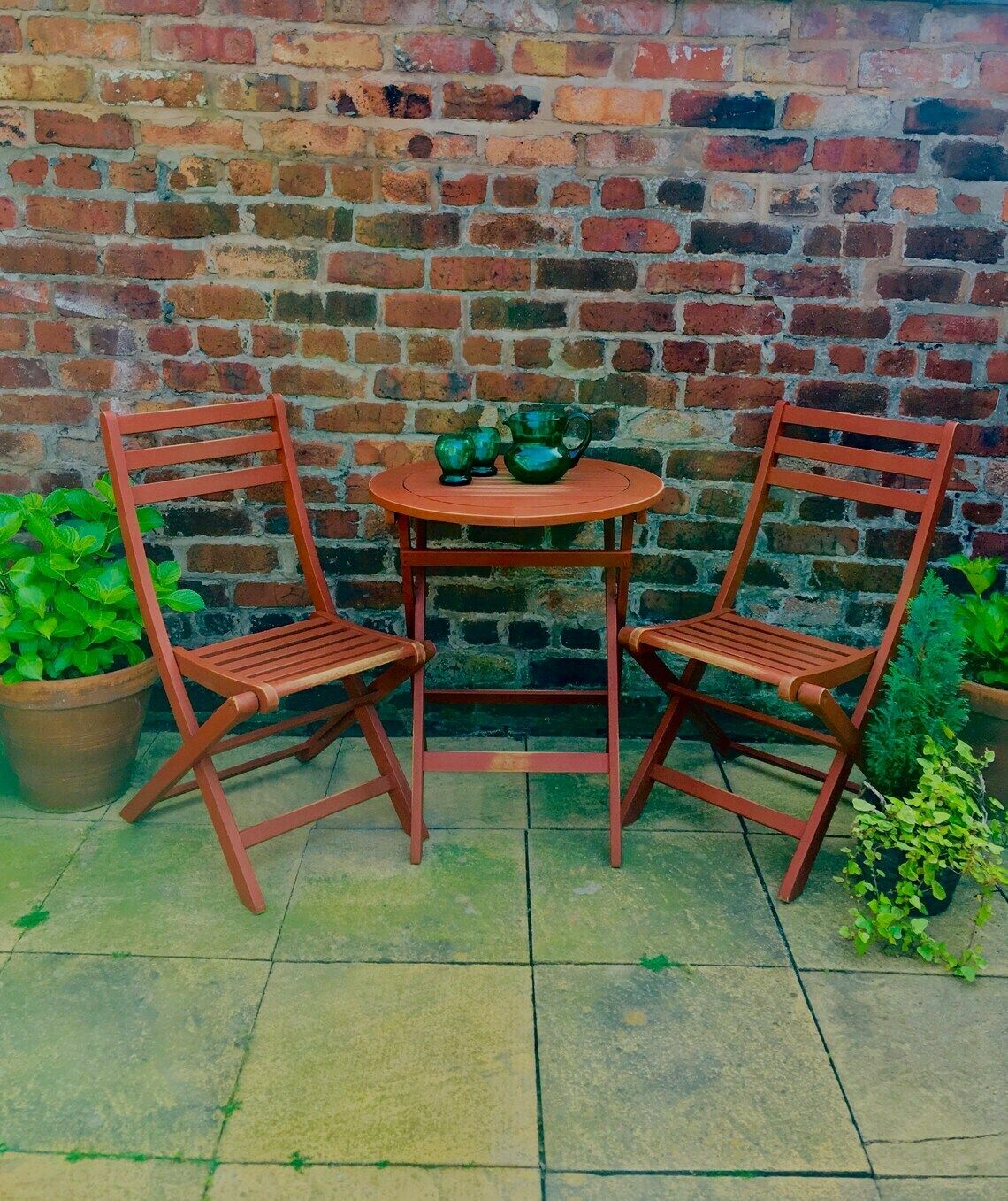 Wooden Garden Set.  Table And Two Chairs. Balcony Wooden Furniture Set. photo Garden Furniture
