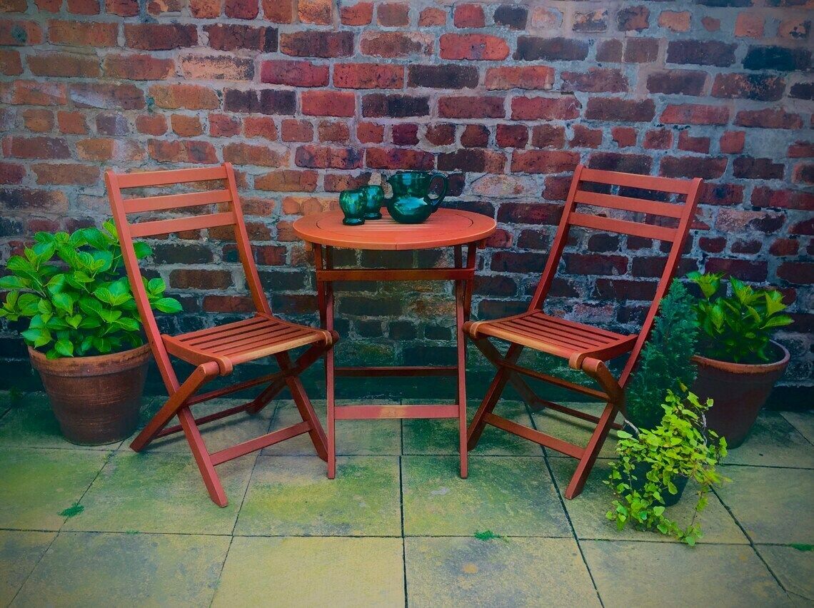 Wooden Garden Set.  Table And Two Chairs. Balcony Wooden Furniture Set. photo 180.0