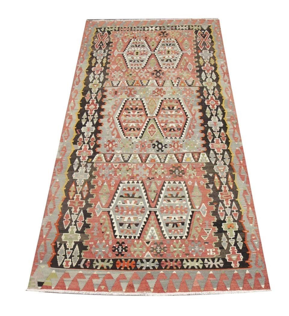 Antique Rugs Wool Kilim Area Rug Handmade Flat Carpet Rust Wool Rug photo furniture