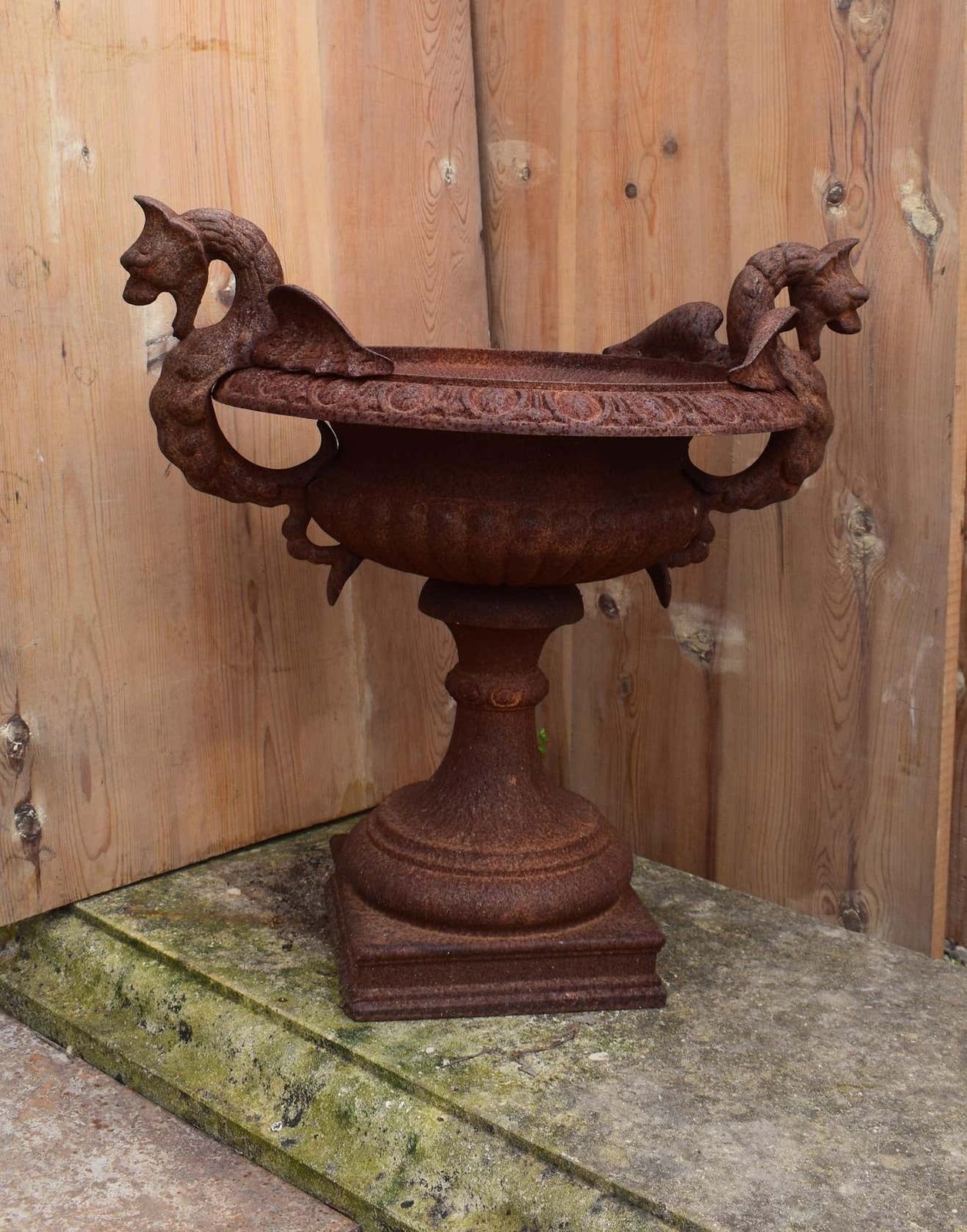 A French 19th Century Cast Iron Garden Urn With Dragon Handles photo for sale