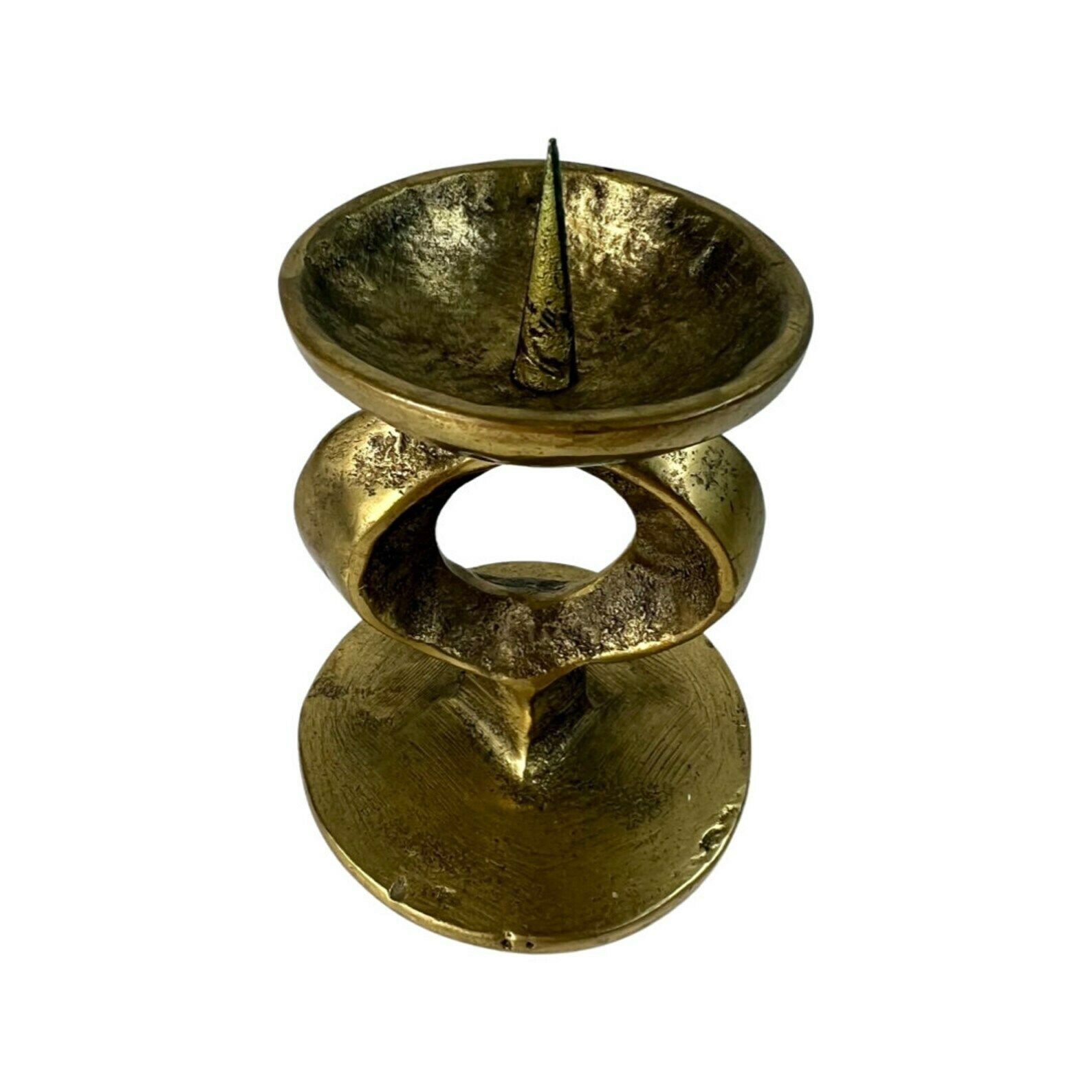 Vintage Solid Brass Brutalist Candle Holder photo for sale