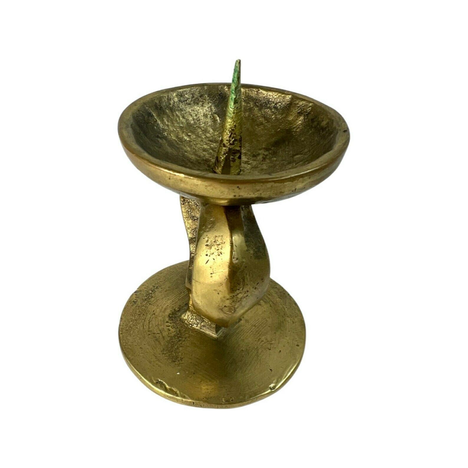 Vintage Solid Brass Brutalist Candle Holder photo Home Decor