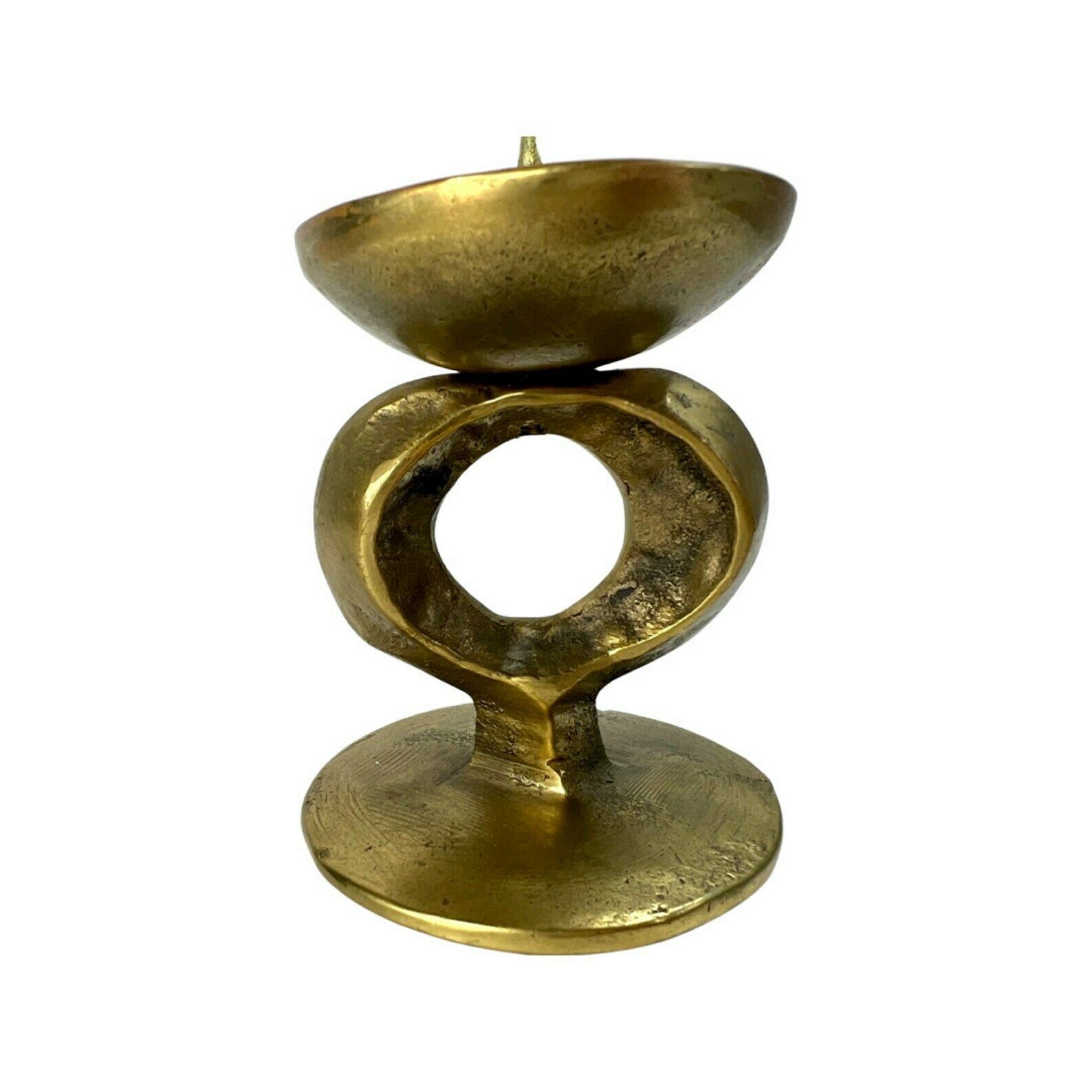 Vintage Solid Brass Brutalist Candle Holder photo 80.0