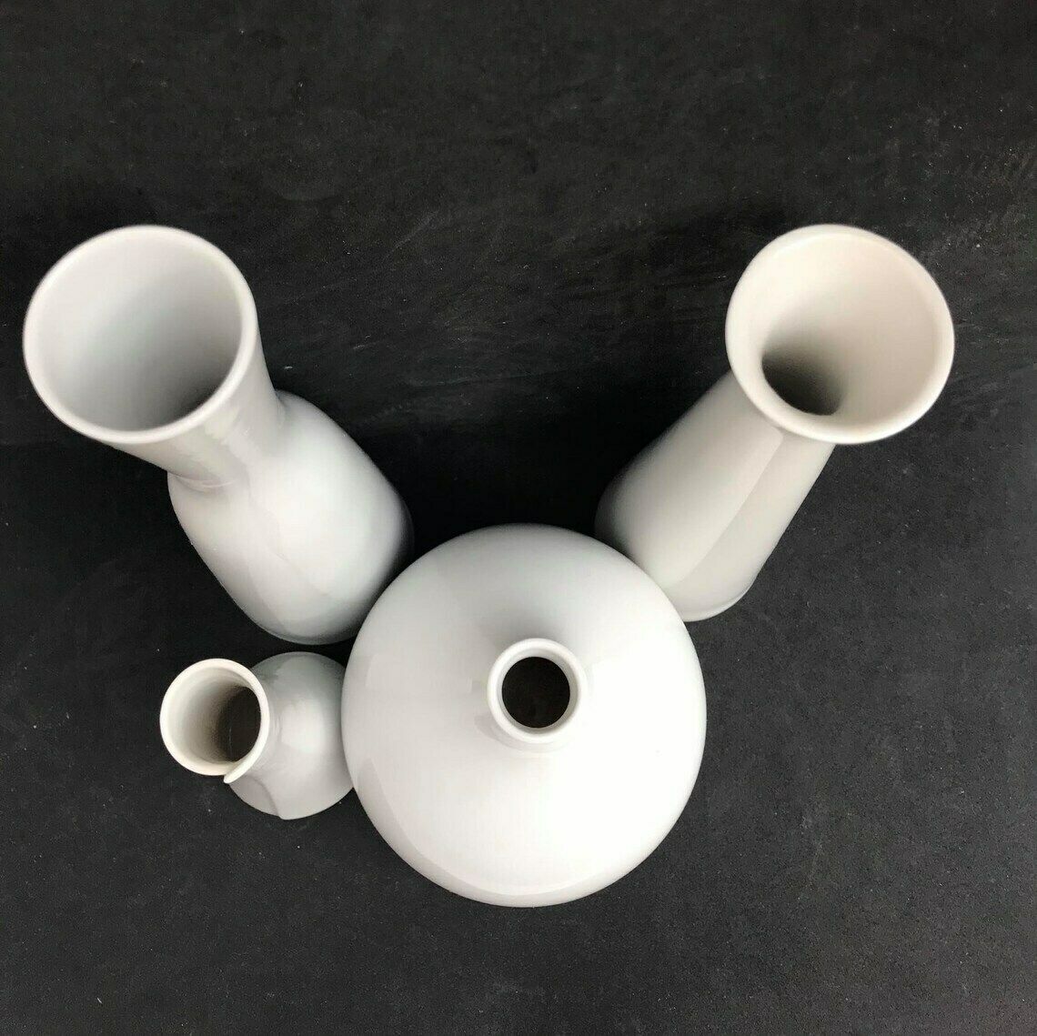 Set Of 4 White Vases Porcelain Scherzer, Edelstein Vase And 2 Arzberg Small Vases Op Art Mid Century Photography Prop Wedding Gift photo 192.0