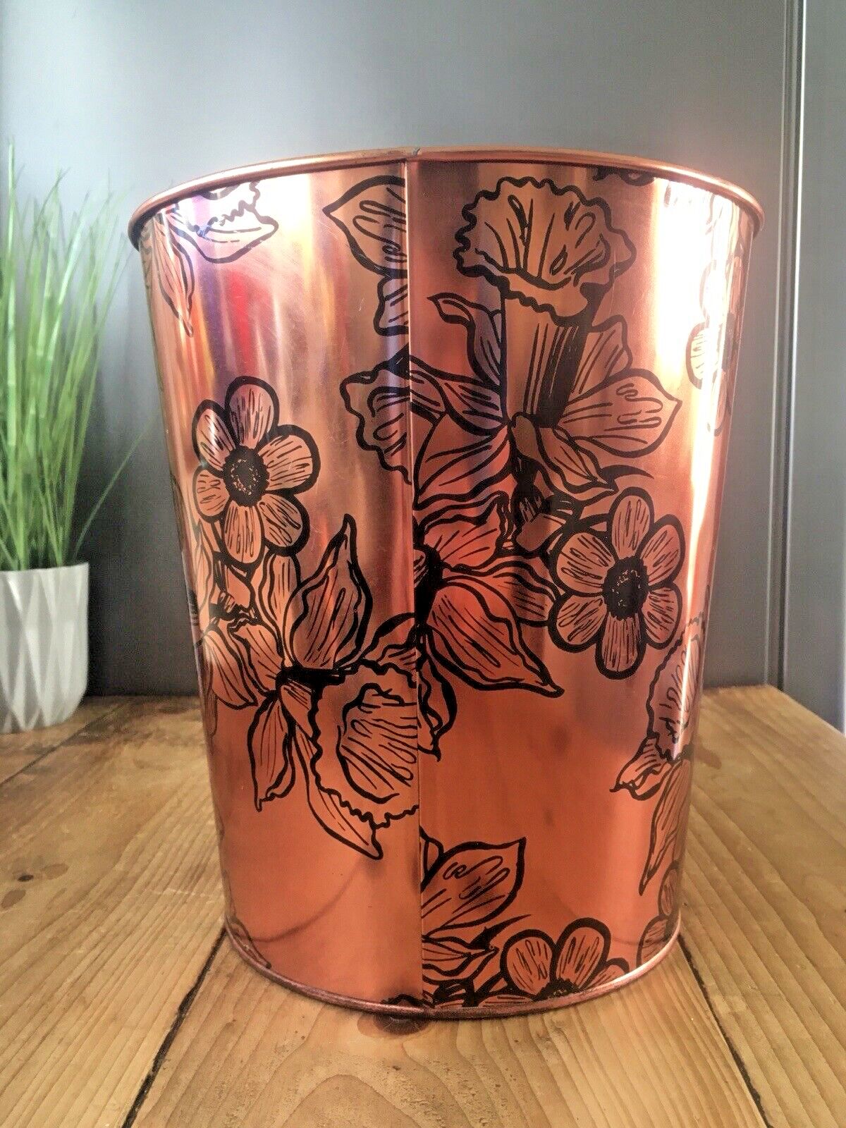 Retro 60's Beverley Copper Floral Flower Power Tin Waste Paper Bin Regency Ware photo vintage