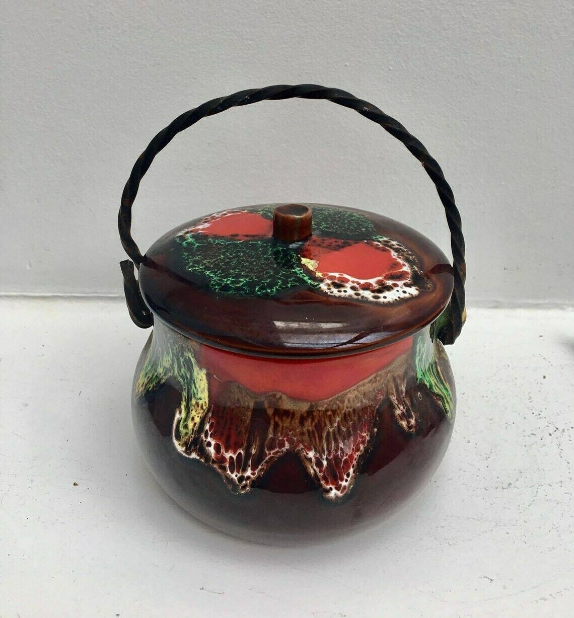 Vallauris Set 2 French Appetizer Plates, 1 Fish Shaped Ceramic Enamelled, 1 Pan Mid Century Vallauris Pottery Brown Red Pottery photo Home Decor