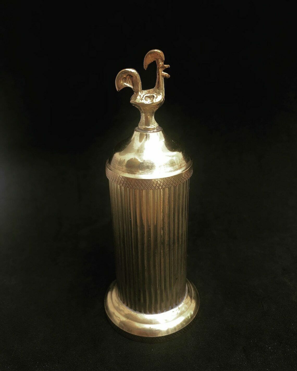 photo furniture Golden Box Danish Brass Cylindrical Decorative Box With Rooster On Top Accent Decor Desk Ornament Office Accessory Collector Gift