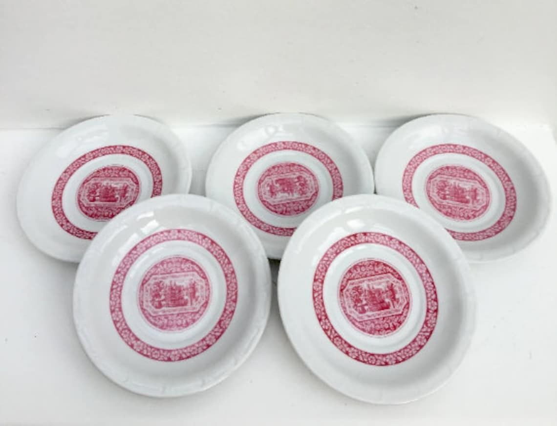 Heinrich Germany Rudesheim Coffe Saucers Only 6 Red White Germany Heinrich Irish Coffee Cup Saucers For Goblet Rudesheimer China Replacement photo for sale