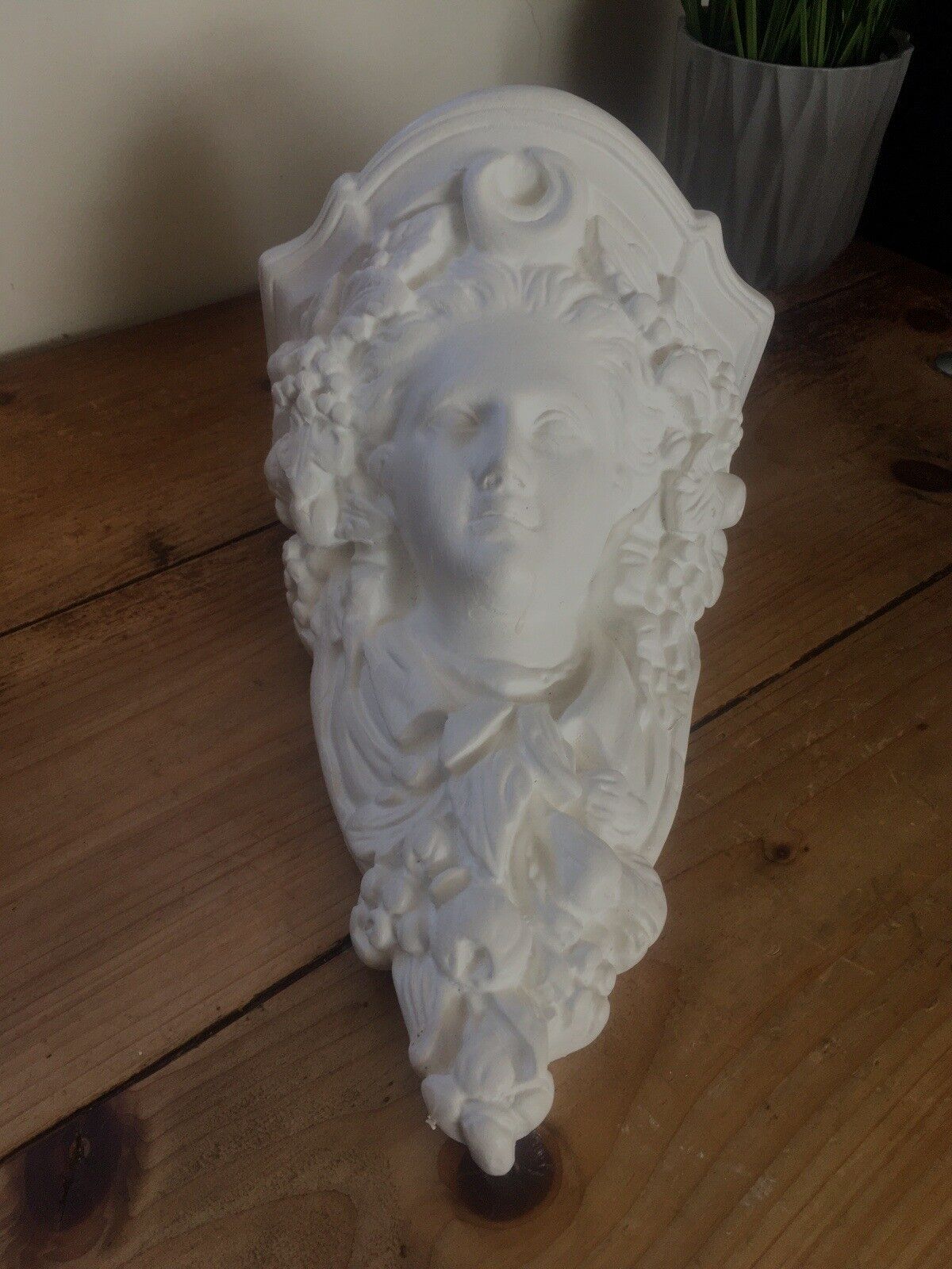 Pair Of Art Nouveau Style Chalkware Plaster Bust Head Wall Shelves Corbels photo buy
