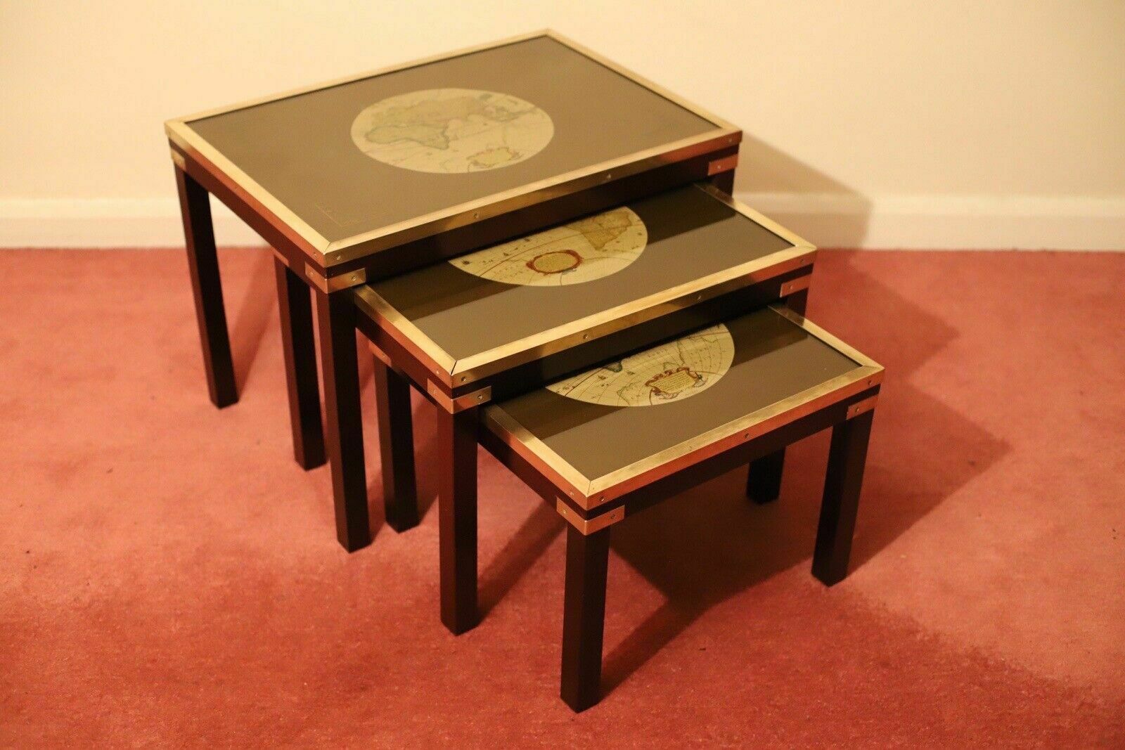 Beautiful Brass Bound Military Campaign Nesting Tables photo vinterior