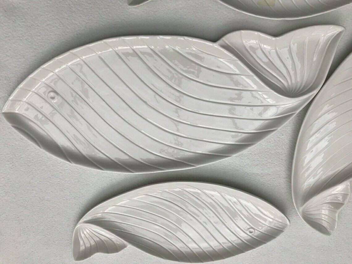 Fish Plates Nove Di Bassano Italian Ceramic Set 1960 White 1 Serving Tray And Fish Shaped Plates Christmas Table Decor White Gift Seafood photo Home Decor