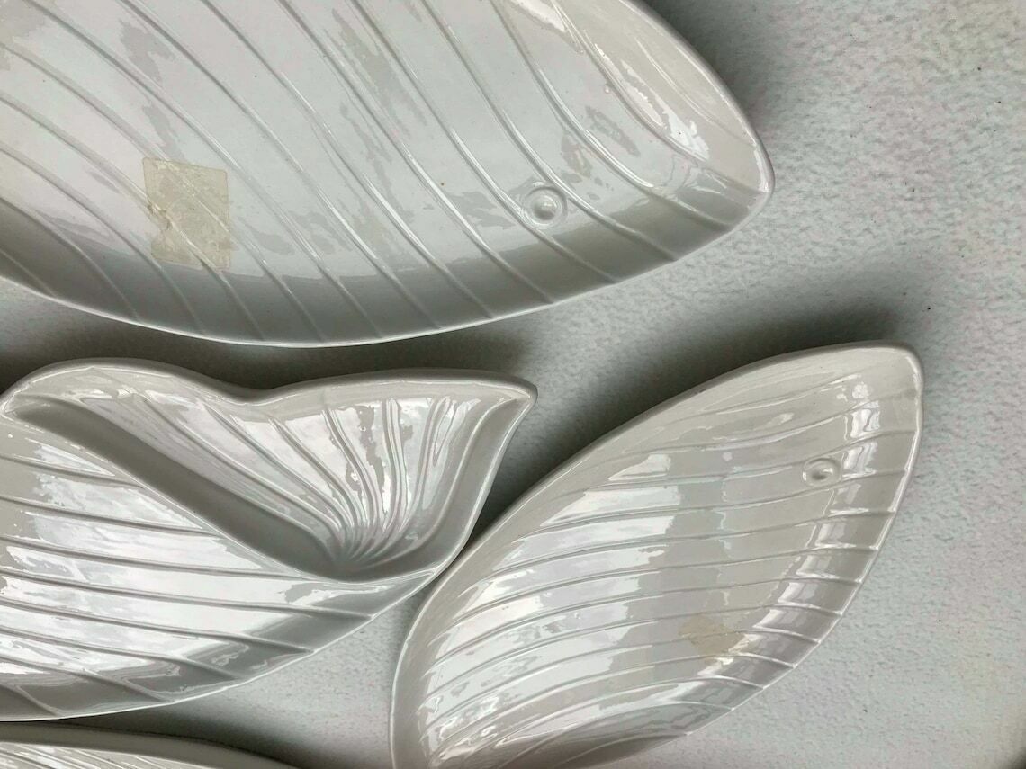 Fish Plates Nove Di Bassano Italian Ceramic Set 1960 White 1 Serving Tray And Fish Shaped Plates Christmas Table Decor White Gift Seafood photo vinterior