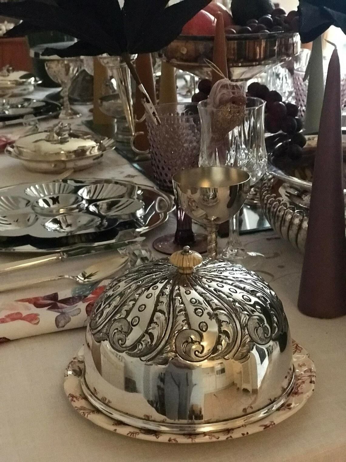 Victorian Silver Plate Cheese Dome Covered Butter Large Antique 1890 Collector Wedding Gift Farmhouse Kitchen British Breakfast Holiday photo vinterior