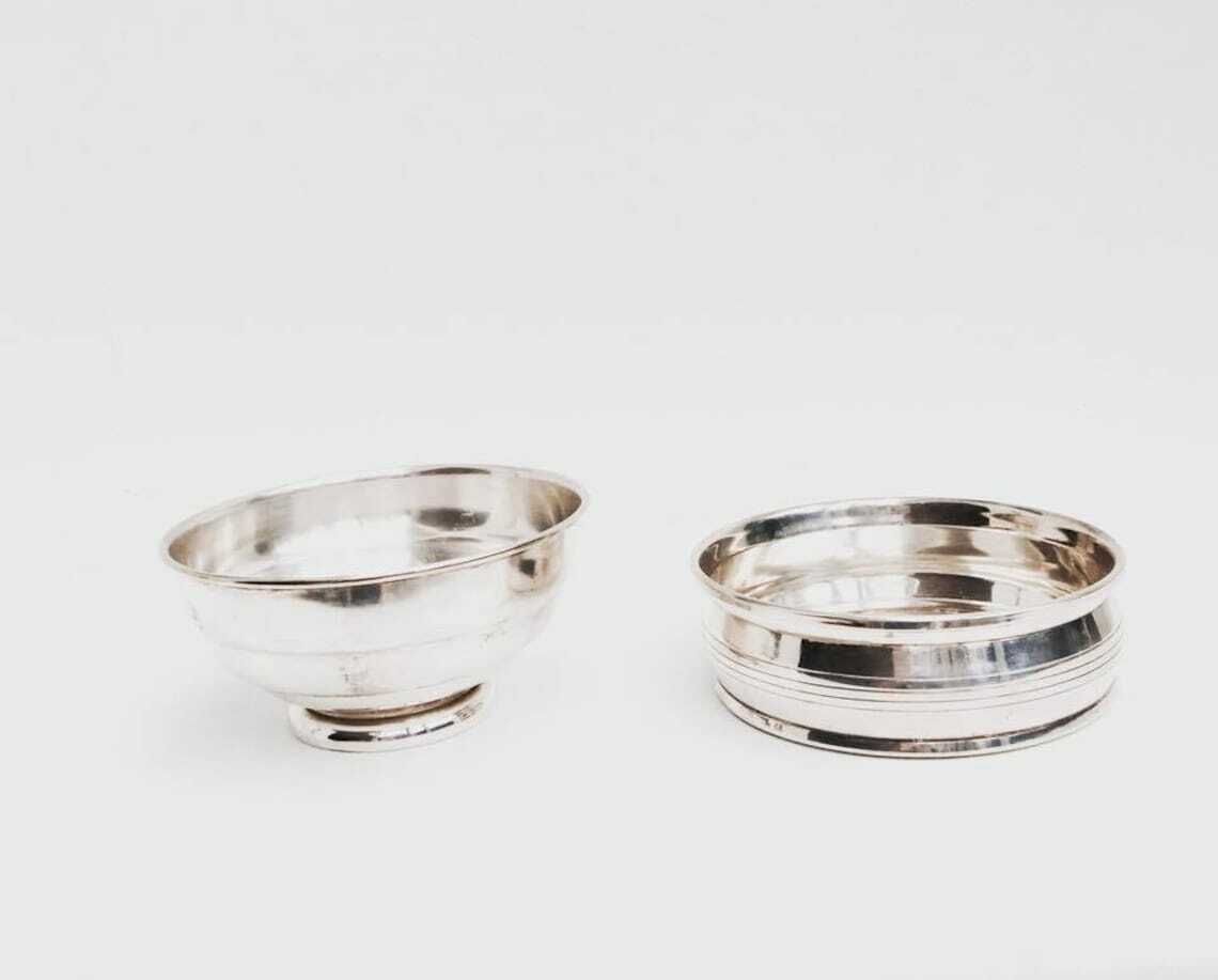 Silver Plated Bottle Holder And Bowl Art Deco Bar Accessories, Wine Lover Gift Catch All Dish Coin Dish Key Dish Vintage Silverware photo Home Decor