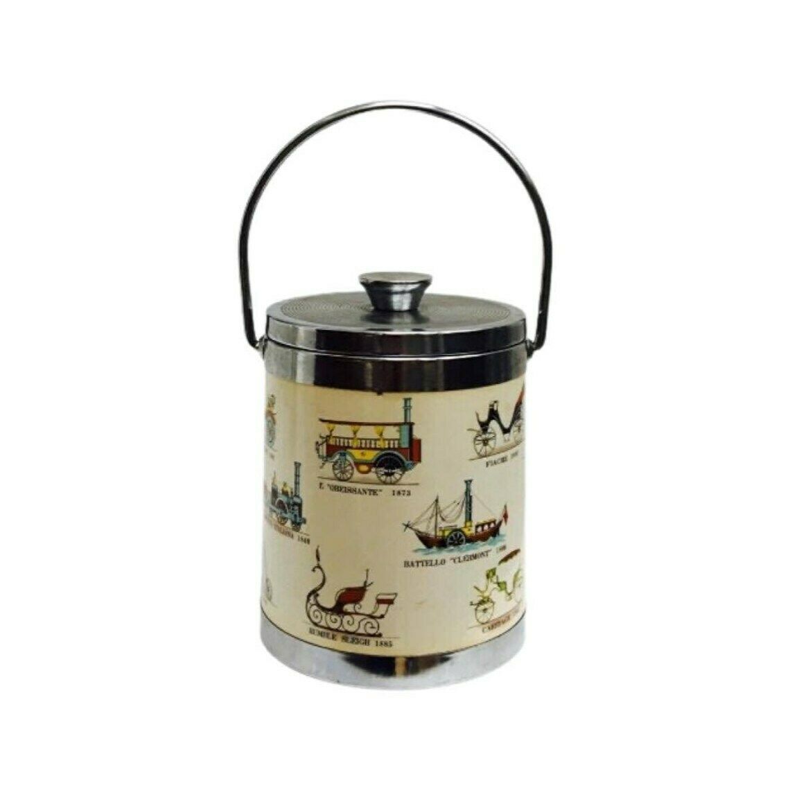 Ice Bucket Vintage 60s Barware Retro Modern Mid Century Ice Bucket With Vintage Car Ilustrations Accessories Bar Vintage Cars Collection