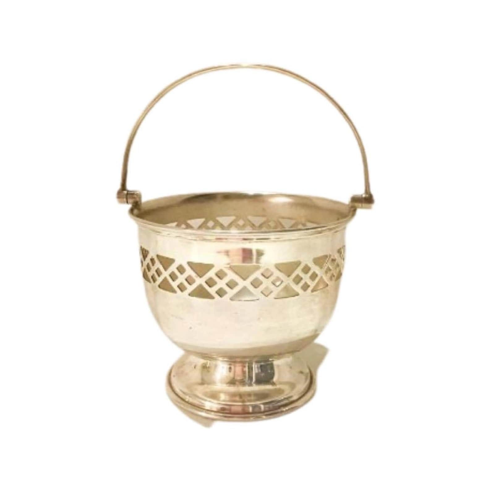 Small Basket Epns English Silver Plated Ring Dish Sweet Dish Basket Made In England, Geometrical Design Candy Bowl Vanity Decor Basket
