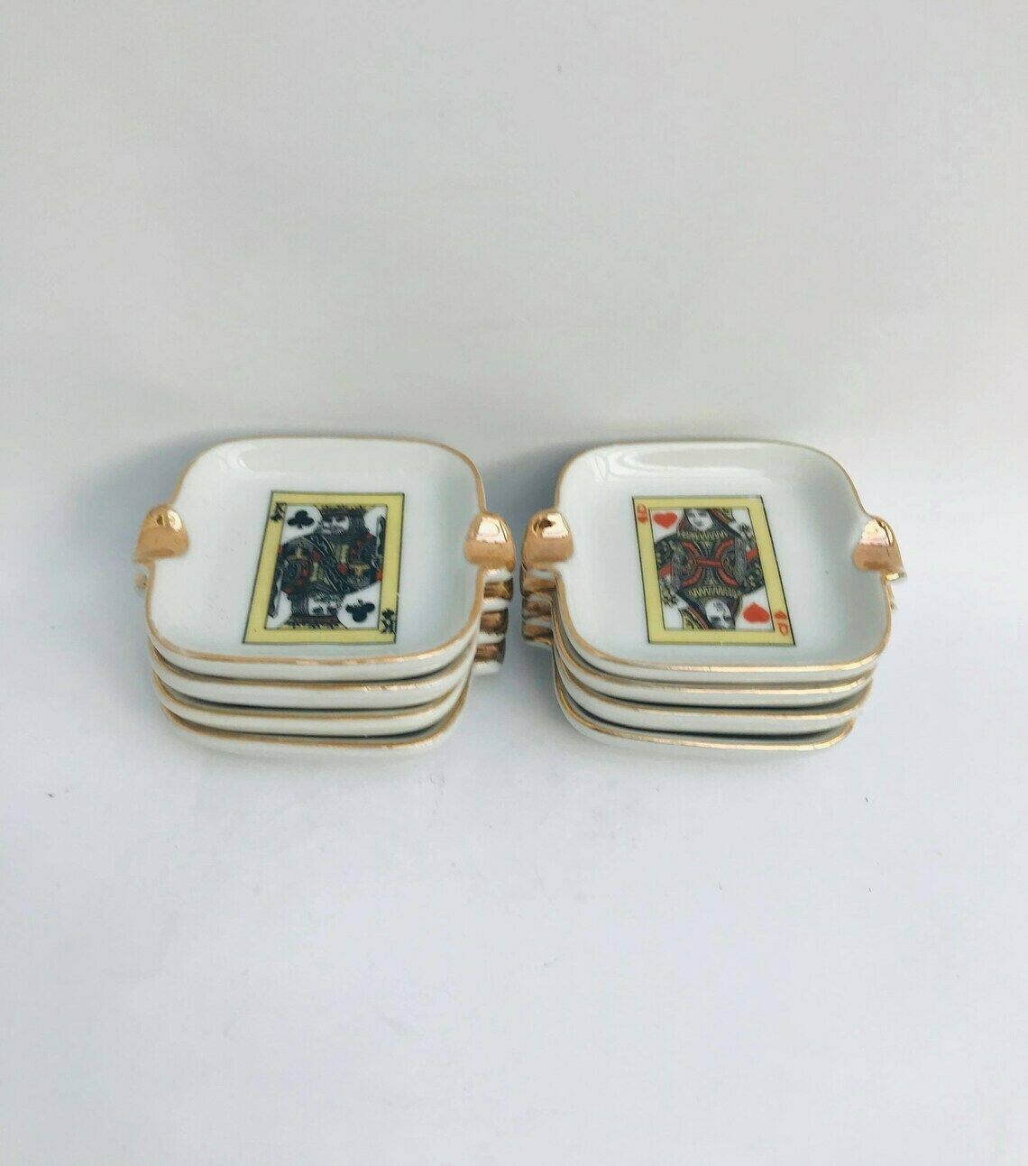 Poker Bridge Canasta Playing Cards Ashtrays Set Of 8 Collectible Gambling Night Decor Table Dad Gift Bar Casino Display Man Cave Gift King photo vintage