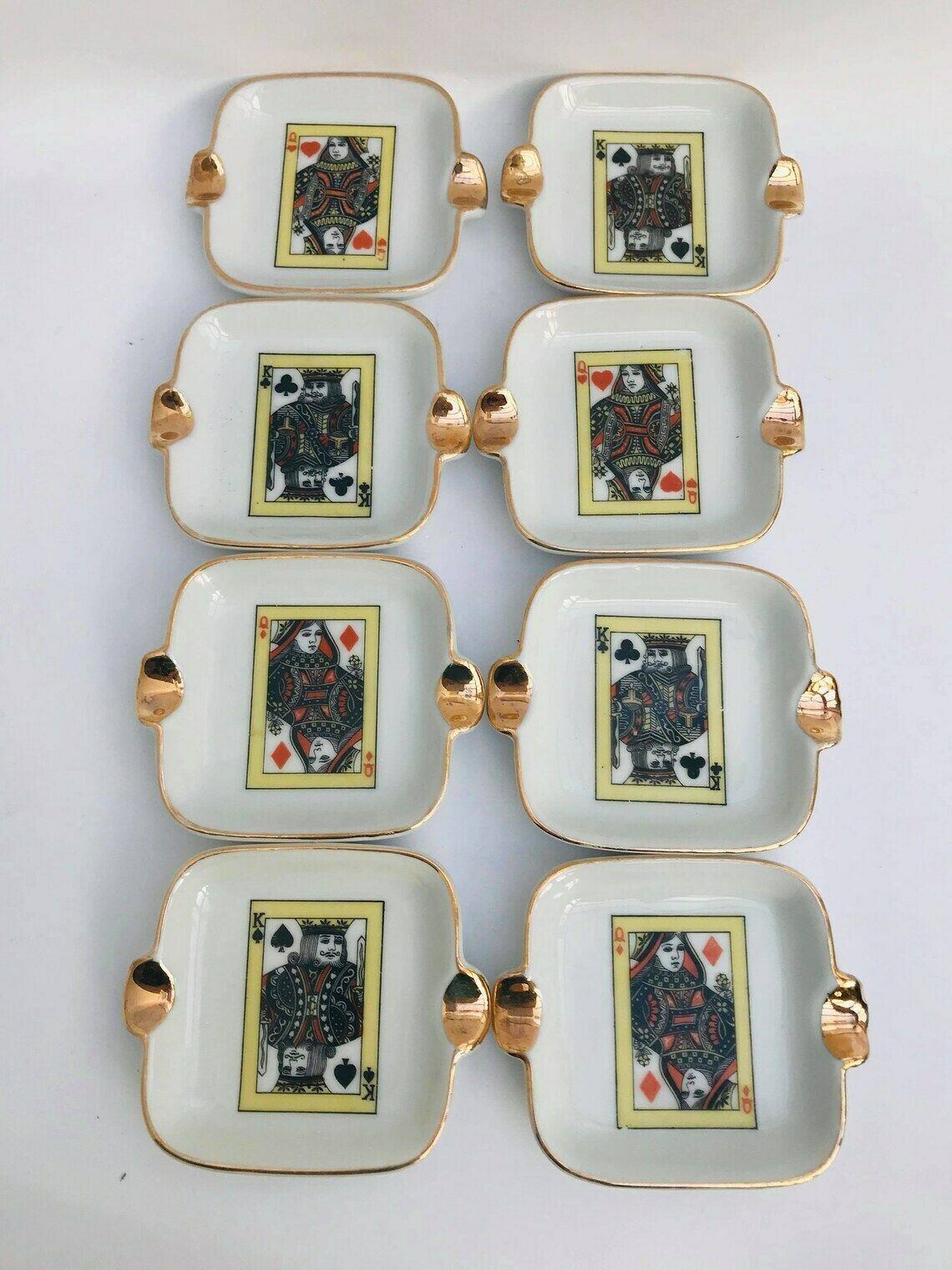 photo for sale Poker Bridge Canasta Playing Cards Ashtrays Set Of 8 Collectible Gambling Night Decor Table Dad Gift Bar Casino Display Man Cave Gift King