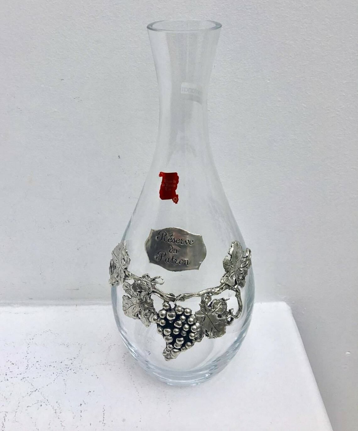 French Wine Decanter Glass Carafe, Wine Bottle, Tinware, Pewter Pitcher, Authentic Tin, Made In France, Vintage Tin, French Vintage photo furniture
