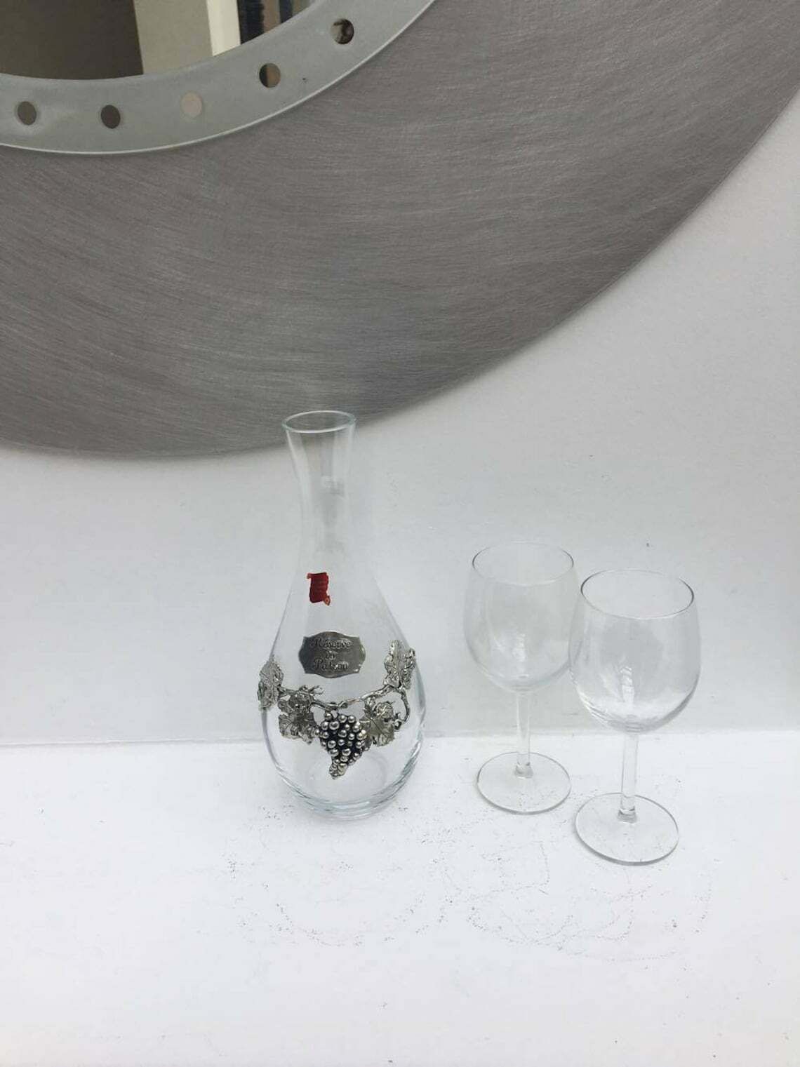 French Wine Decanter Glass Carafe, Wine Bottle, Tinware, Pewter Pitcher, Authentic Tin, Made In France, Vintage Tin, French Vintage photo vintage
