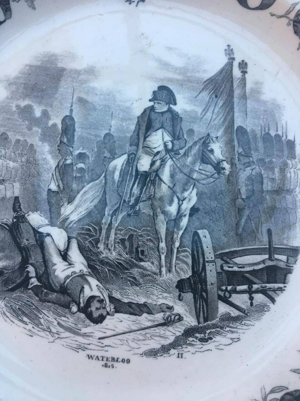 Decorative Plates Boch Napoleon Bonaparte Boch Keramis Belgium Antique Transferware Boch Freres 2 Plates Battles Black And White photo 138.0