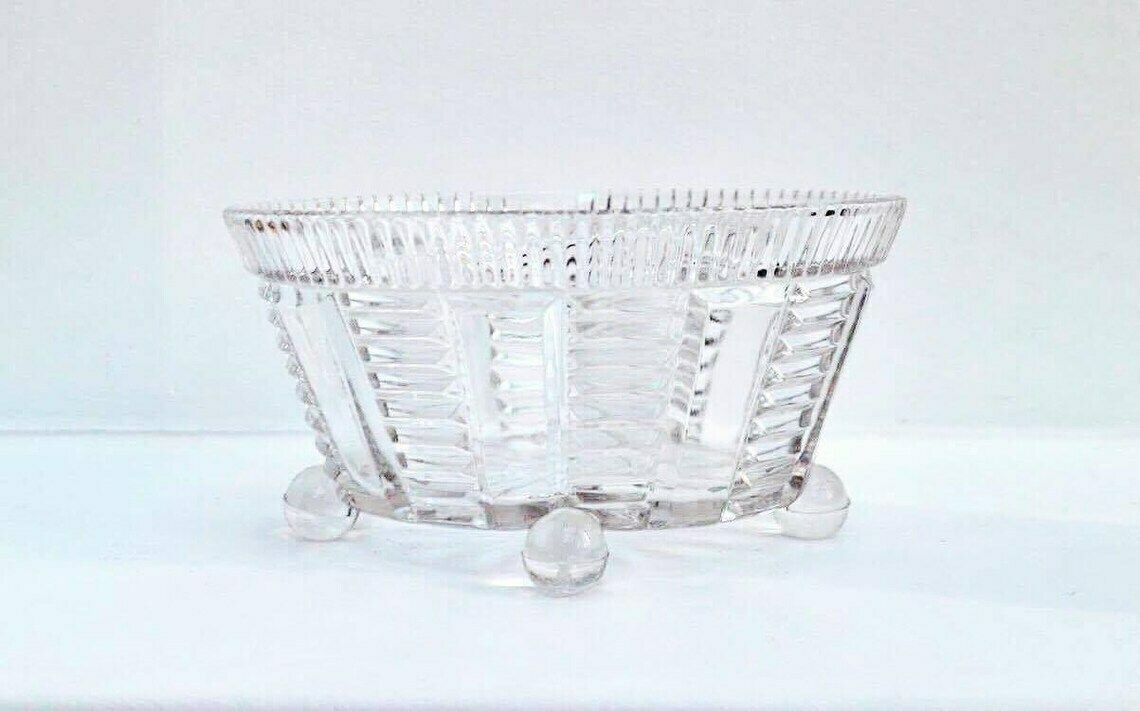 Vintage Footed Pressed Glass Fruits Bowl Art Deco Bowl 1930's Geometric Shape Fruit Bowl photo furniture