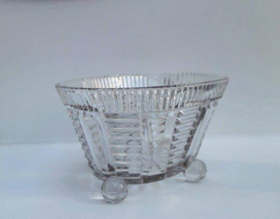 Vintage Footed Pressed Glass Fruits Bowl Art Deco Bowl 1930's Geometric Shape Fruit Bowl photo buy