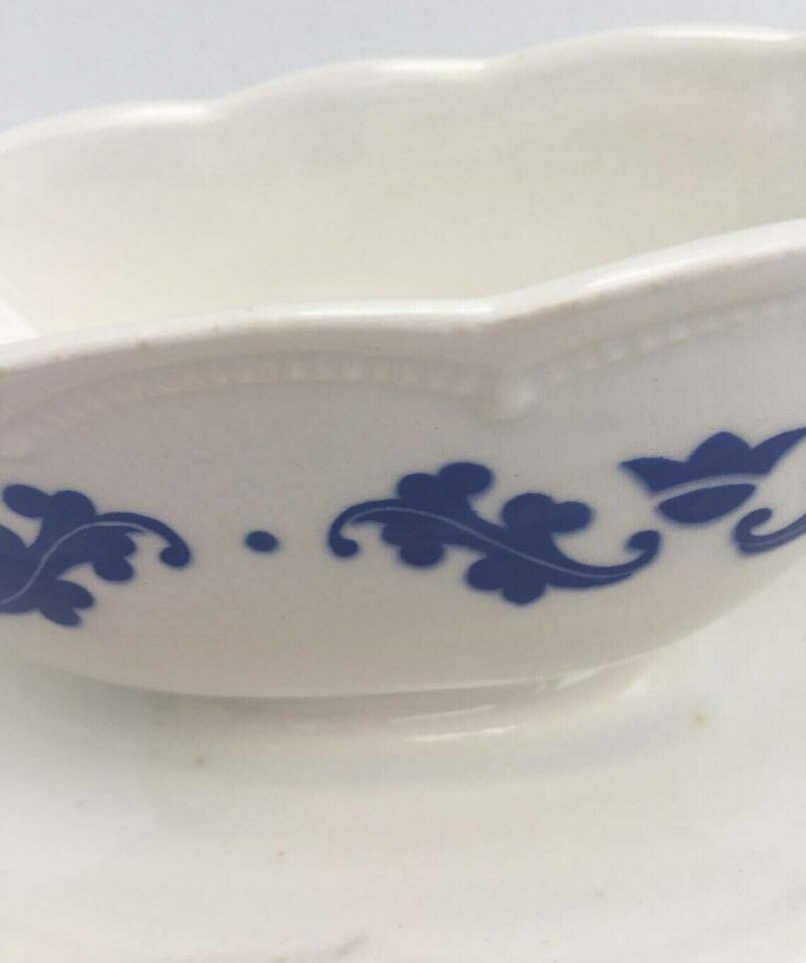 Gravy Boat White Blue Belgian Pottery Boch Brothers La Louvière Table Service Plate Lidded. Sauce Boat Blue And White Ceramic, 1940s,Ate photo for sale