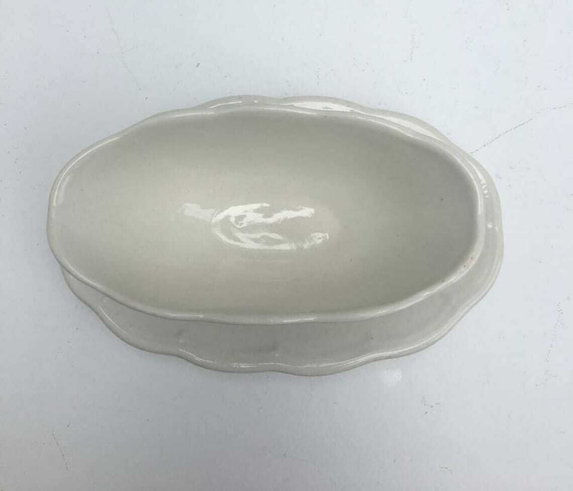 Gravy Boat White Blue Belgian Pottery Boch Brothers La Louvière Table Service Plate Lidded. Sauce Boat Blue And White Ceramic, 1940s,Ate photo vinterior