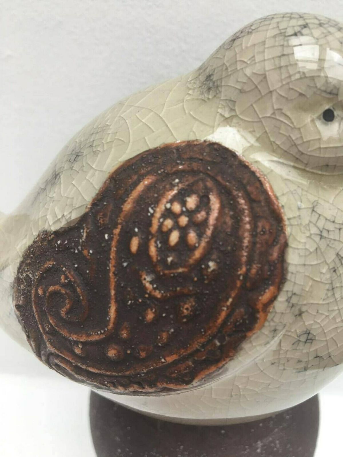 Bird Figurine Vintage Ceramic Raku Bird On A Sphere, Thanksgiving Table, Figurine, Mid Century Hand Painted Crackle Glaze Thanksgiving Table photo furniture