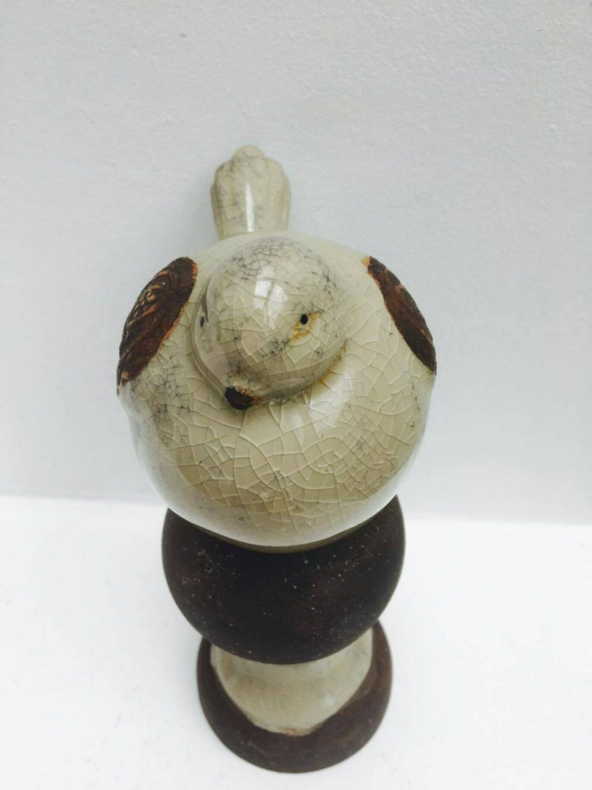 Bird Figurine Vintage Ceramic Raku Bird On A Sphere, Thanksgiving Table, Figurine, Mid Century Hand Painted Crackle Glaze Thanksgiving Table photo vintage