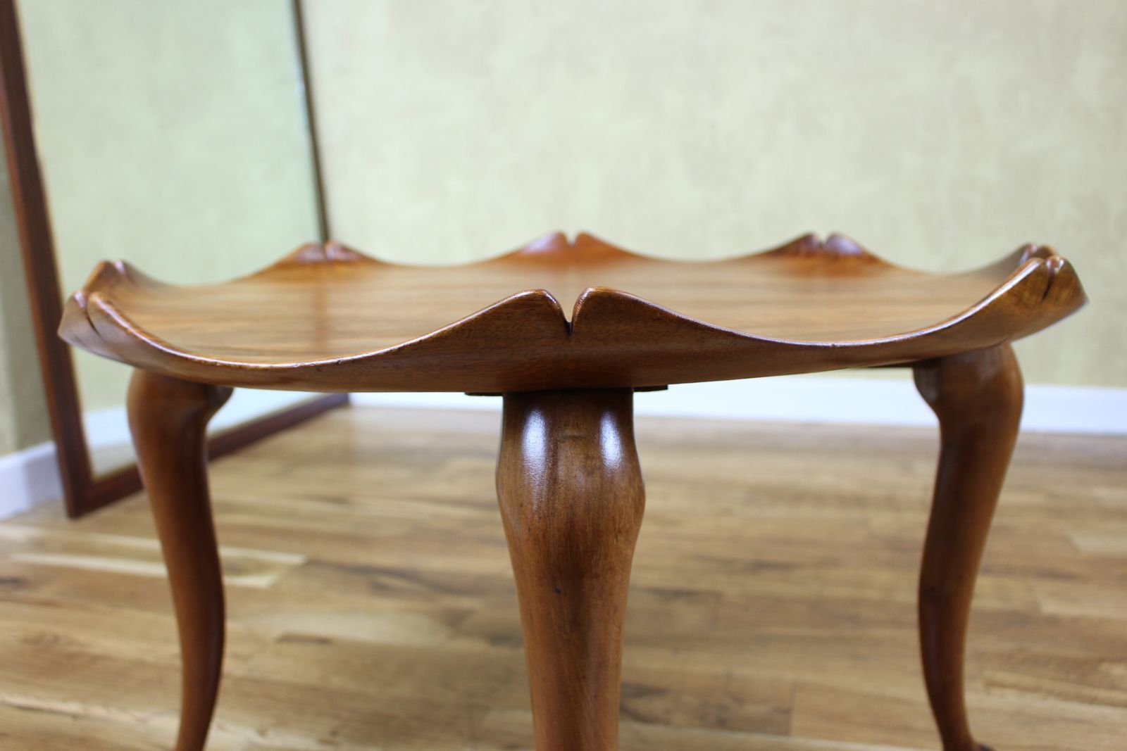 Stylish Early 1950’s Solid Mahogany Coffee Table Of Lotus Leaf Shape photo for sale