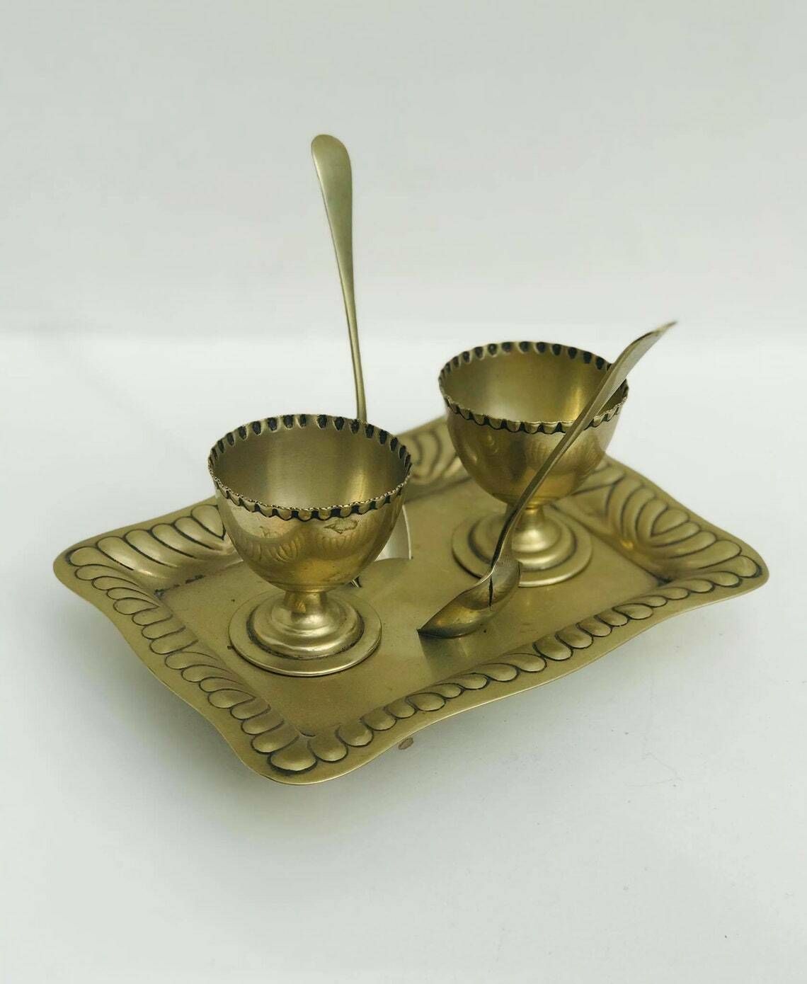 photo for sale Antiek Eierdopjesset Art Deco Ontbijtset Verzilverd Epns 2 Eierdopjes Lepels Cruetset Met Standaard Huwelijkscadeau